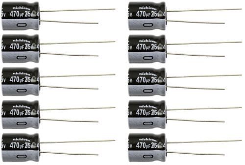 Lot of 10 Nichicon 25UT470 / UVZ1E471MPD 470uf @ 25V Hi Temp Radial Capacitor