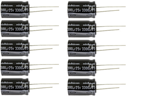 Lot of 10 Nichicon 25UT3300 / UVZ1E332MHD 3300uf @ 25V Hi Temp Radial Capacitor