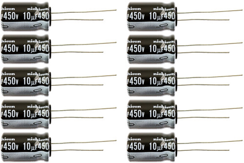 Lot of 10 Nichicon 450UT10 / UVZ2W100MHD 10uf @ 450V Hi Temp Radial Capacitor
