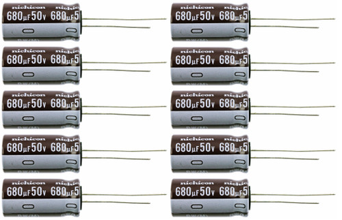 Lot of 10 Nichicon 50UT680 / UPW1H681MHD 680uf @ 50V Hi Temp Radial Capacitor