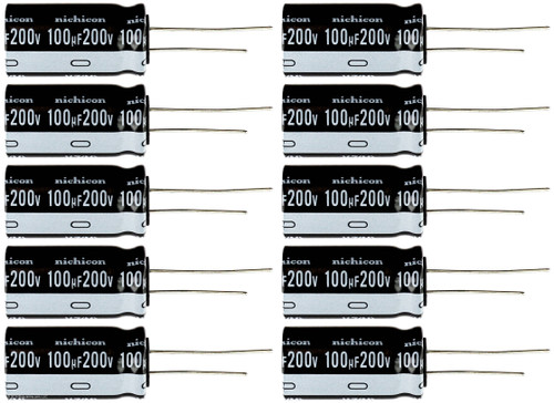Lot of 10 Nichicon 200UT100 / UVZ2D101MHD 100uf @ 200V Hi Temp Radial Capacitor